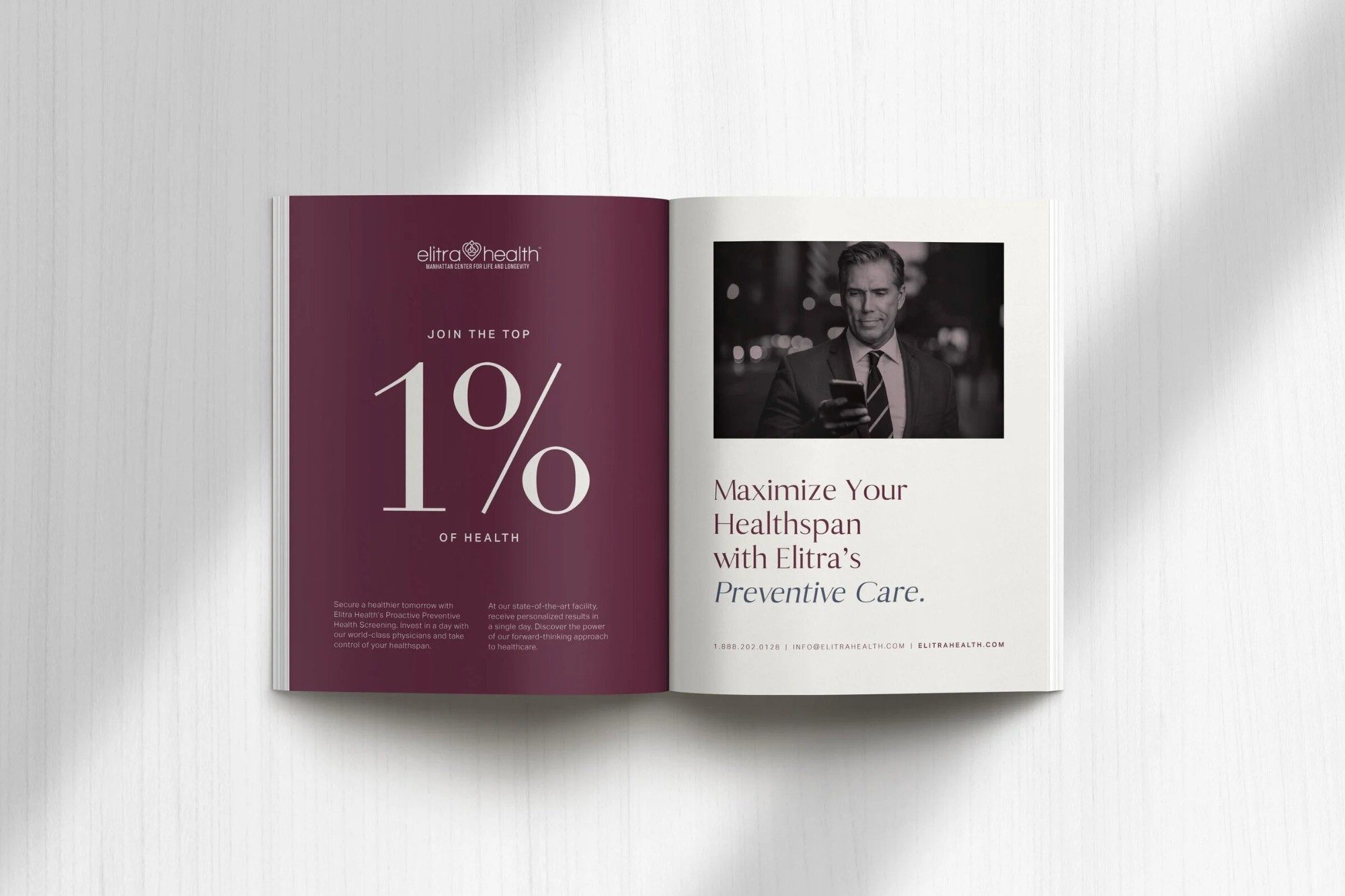 Elitra Health magazine spread, Maximize your healthspan with Elitra’s preventive care